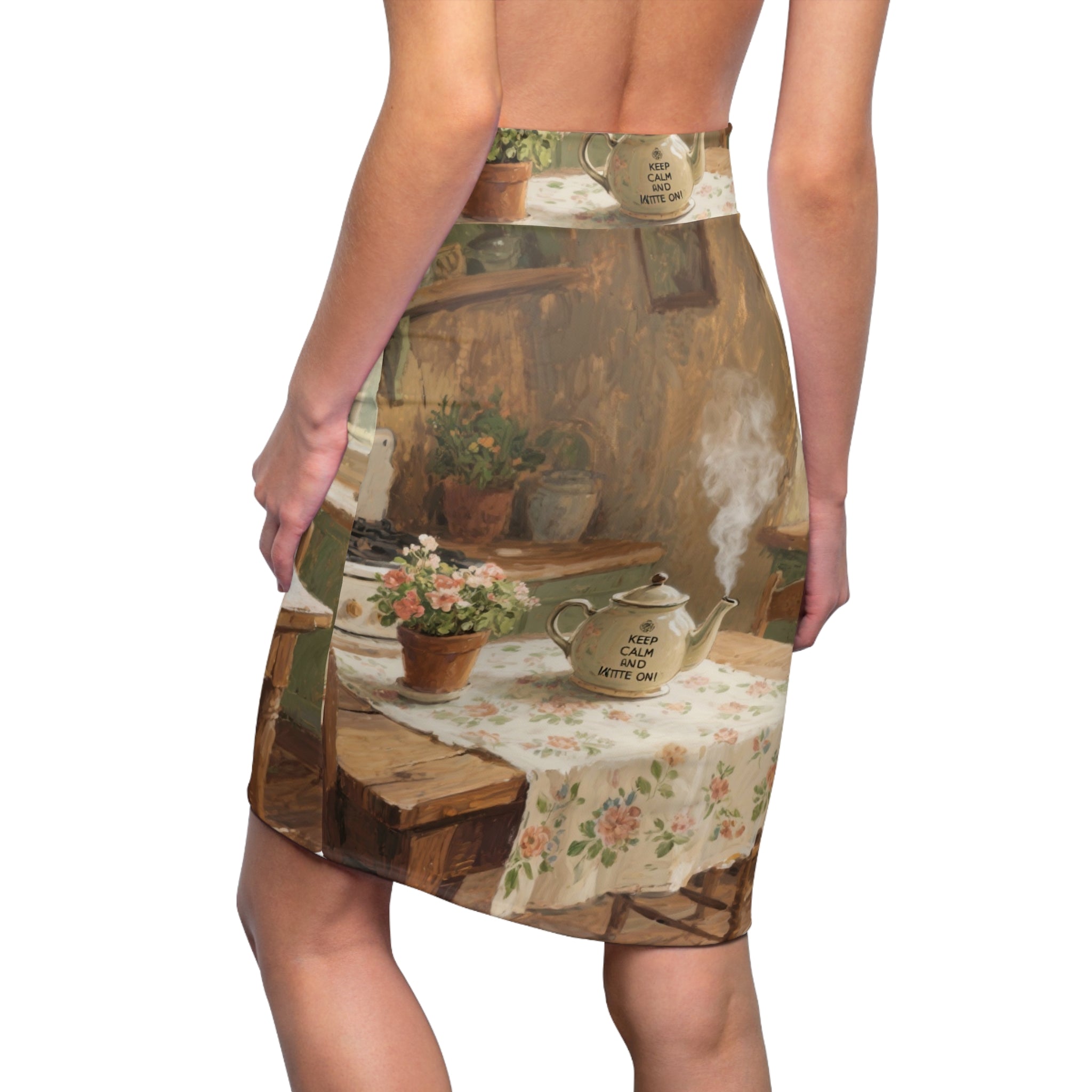 Keep Calm  Kettle On! Women's Artistic AOP Pencil Skirt