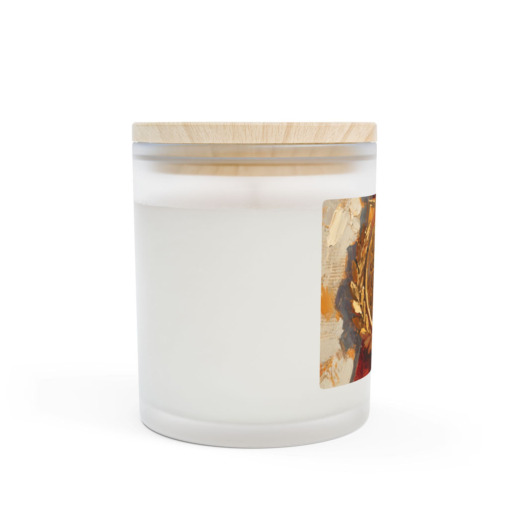 Badge of Honor! Frosted Glass Candle  Elegant 11oz Aromatic Decor with Wooden Wick