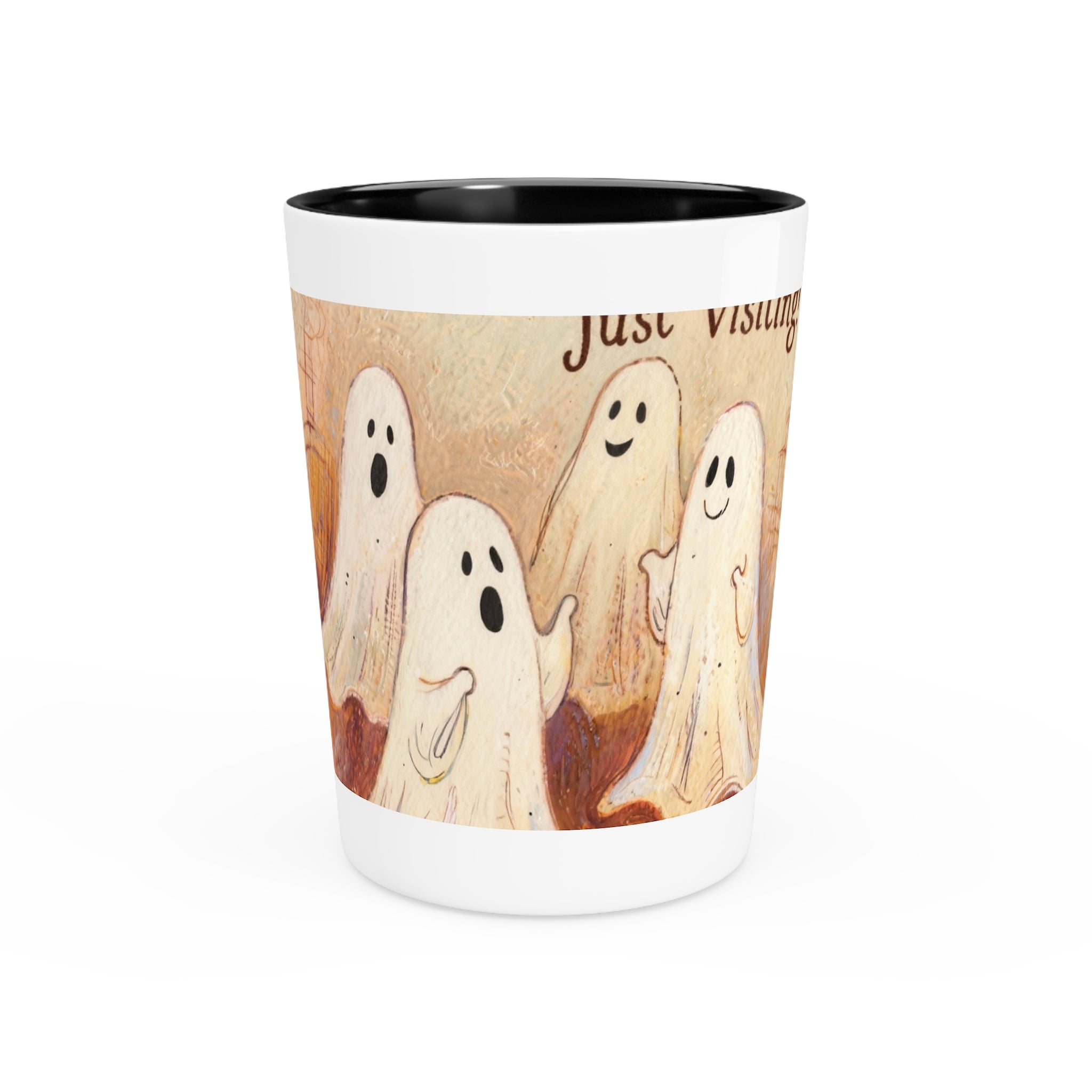 Boo! Just Visiting! Personalized Ceramic Shot Glass  Spooky Fun for Any Occasion